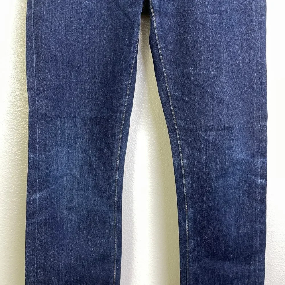 Raleigh Selvedge Straight Leg Jeans 25 Blue White Oak Cotton Stretch USA 27x28